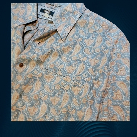 JOSEPH ABBOUD - MEN’S Large Linen PAISLEY PRINT DRESS SHIRT Tan Green T22 - Picture 4 of 6